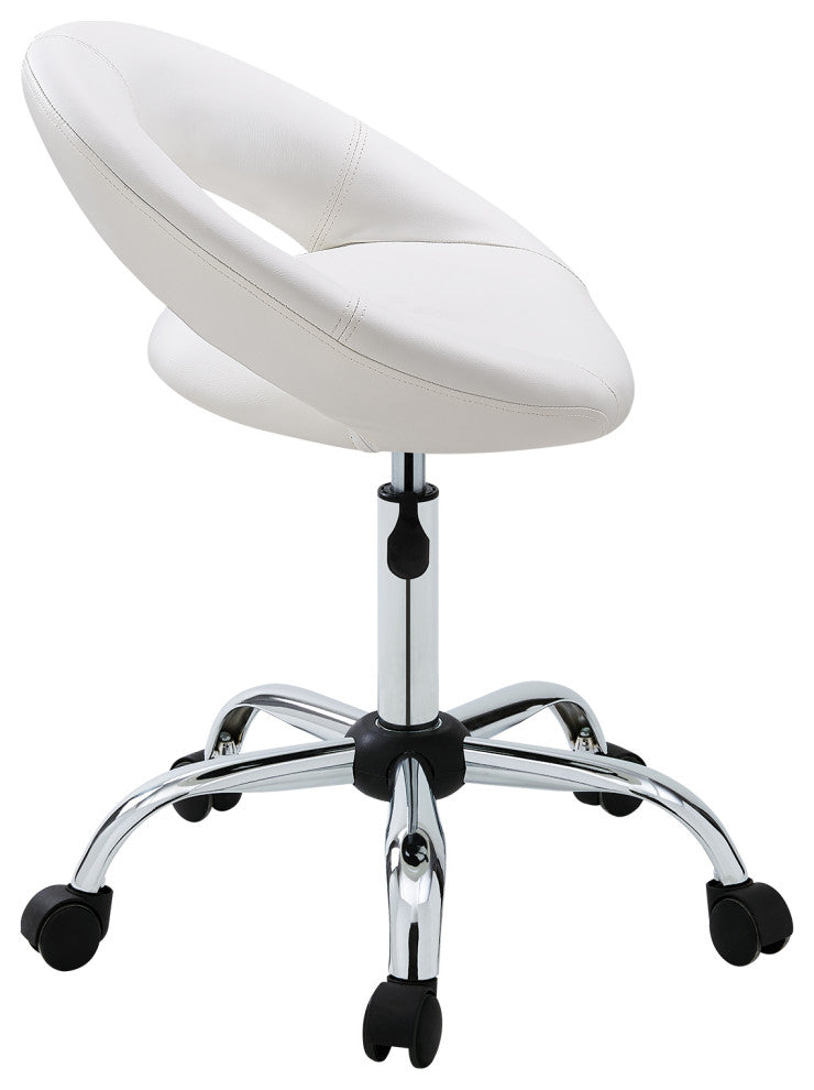 Open-Back Salon Spa Rolling Stool, White-Pu