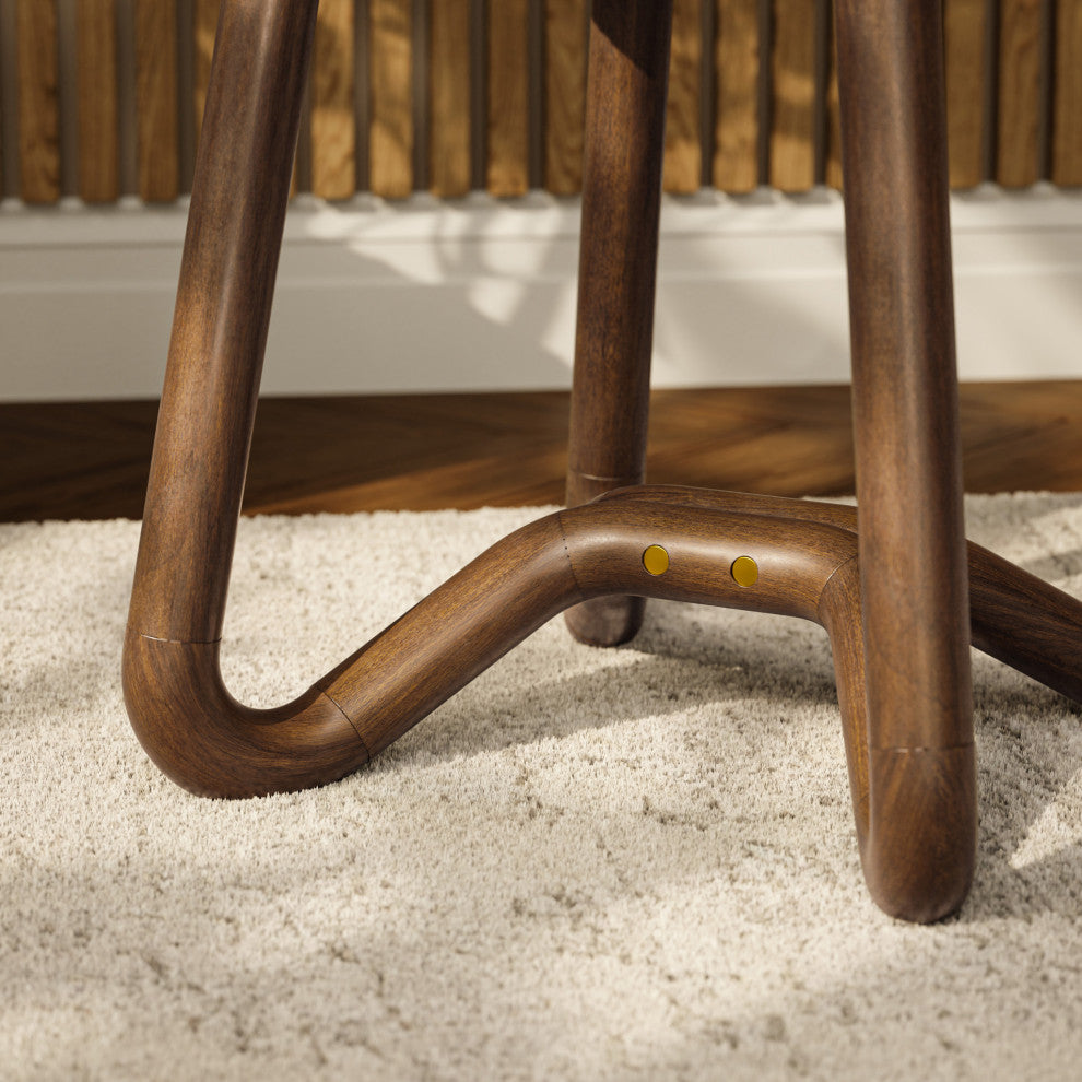 Modern Brazilian - Loop - Upholstered Stool - Noodles Natural Seat, Nozes