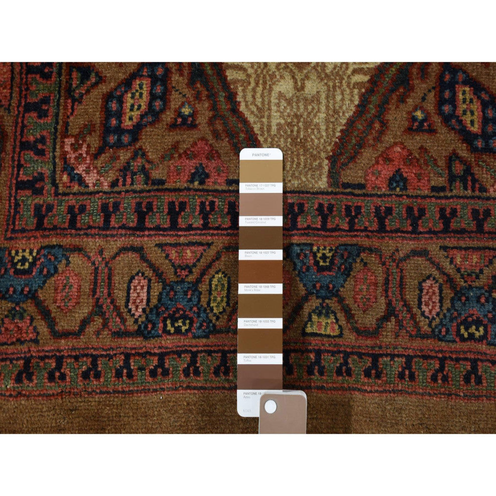 Taupe Brown, Antique Persian Pure Wool, Hand Knotted Runner Rug, 3'2"x14'10"