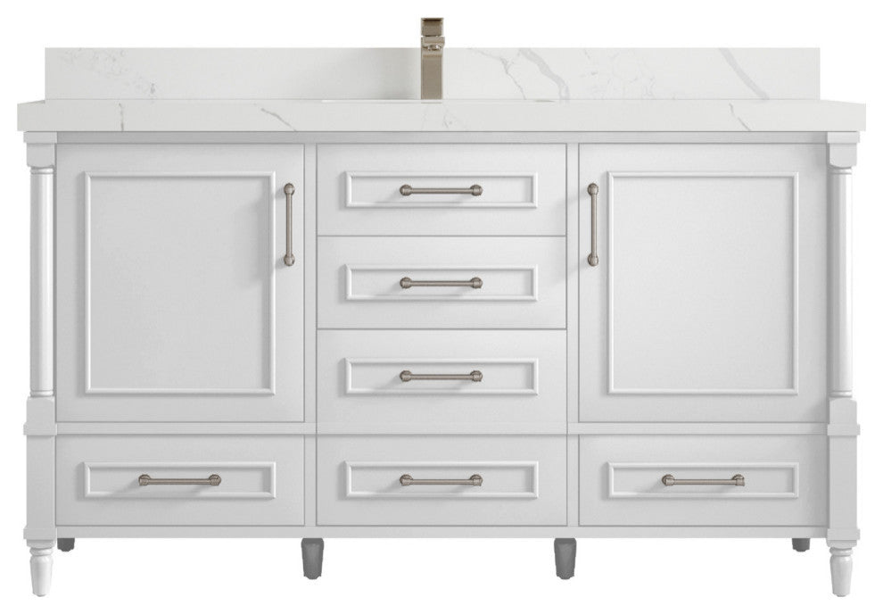 Aberdeen 60 Single Bathroom Vanity in White 2" White Quartz