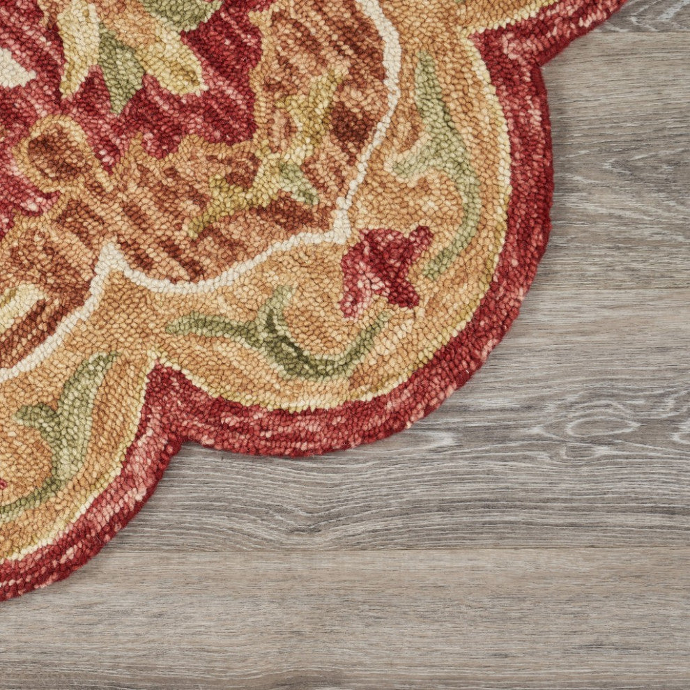 6" Round Rustic Red Scalloped Edge Area Rug