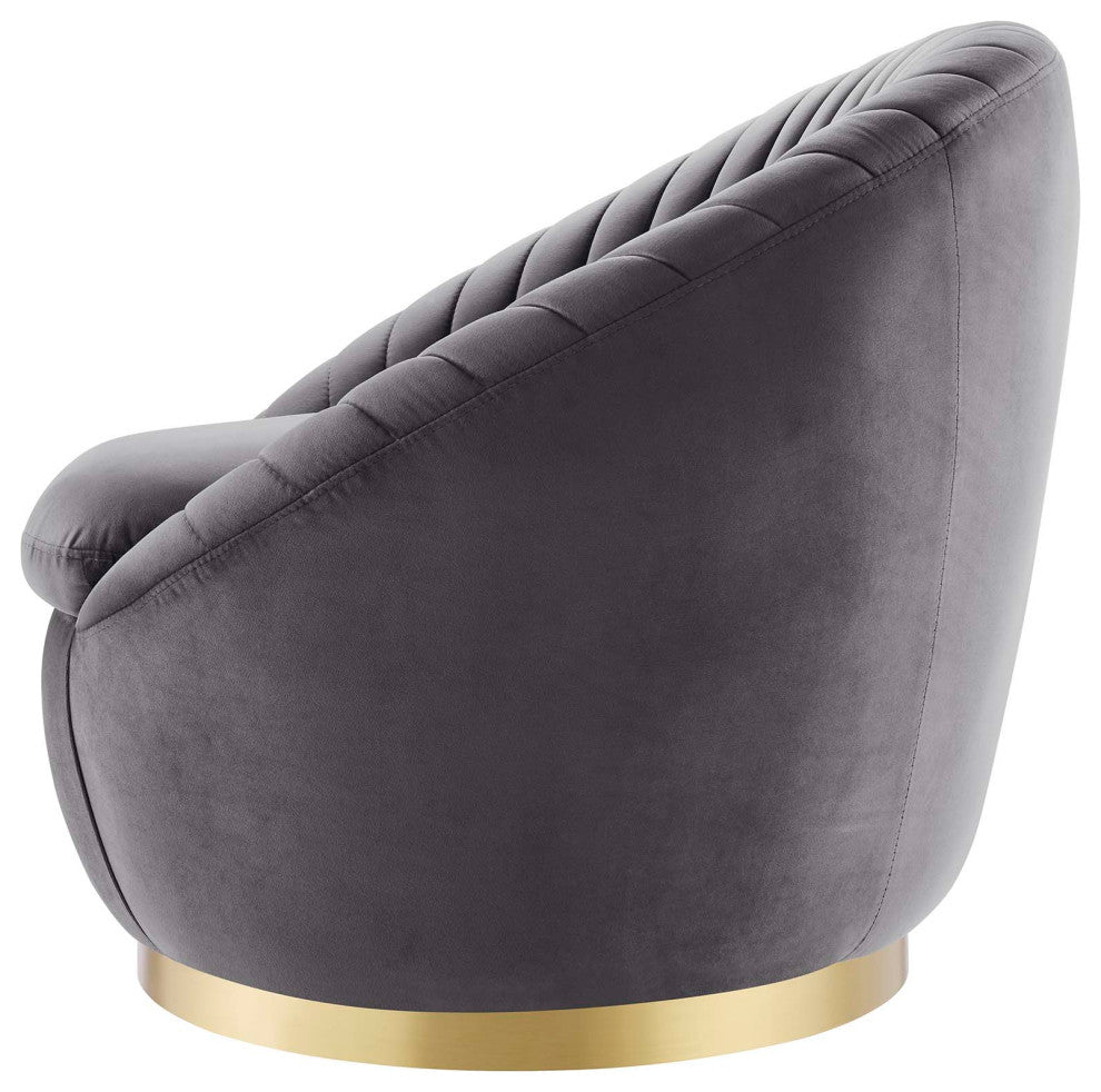 ArmTufted Chair Swivel Accent Tufted Chair, Gold Gray, Velvet, Modern