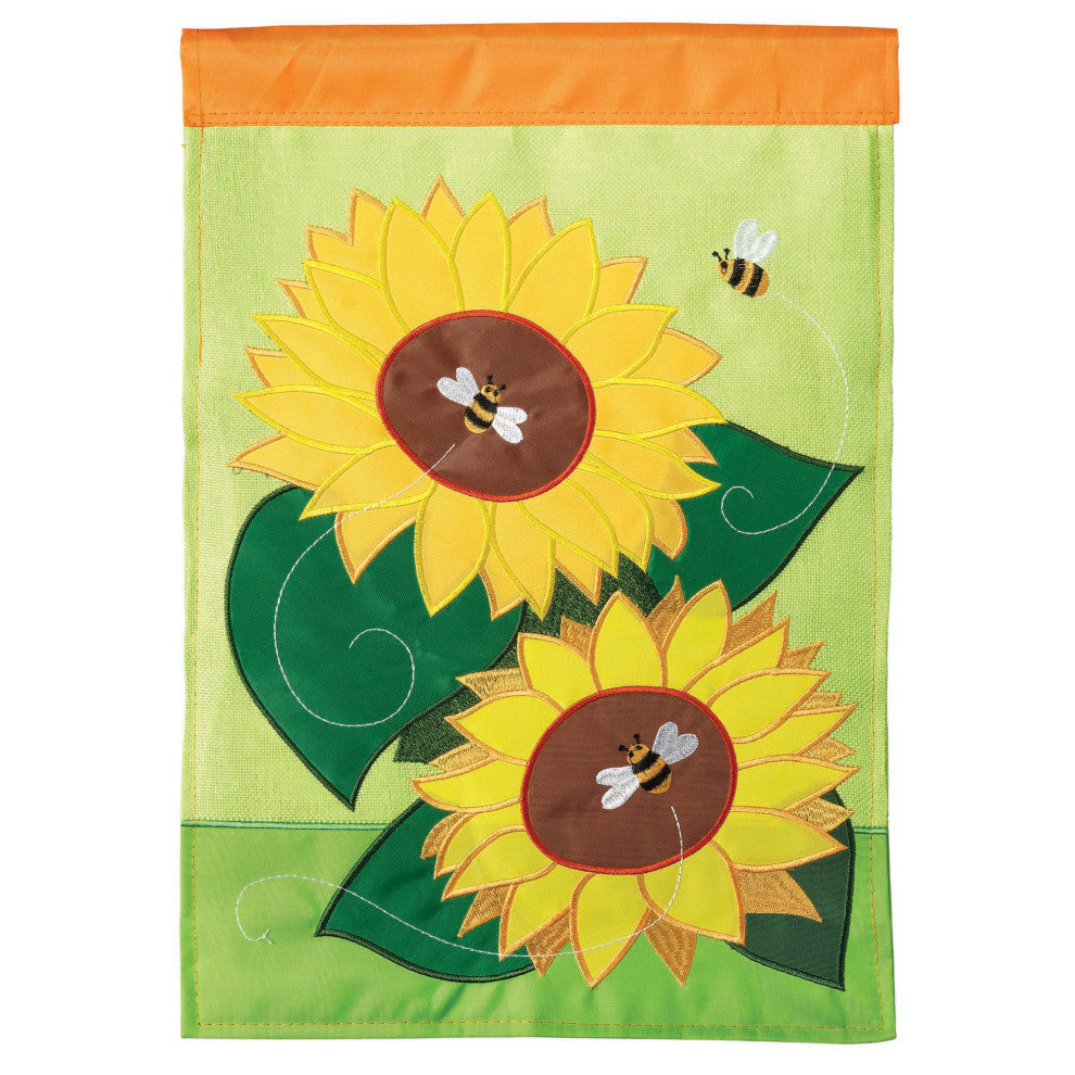 Flag  Double Applique  Sunflowers And  Bees Burlap  Large
