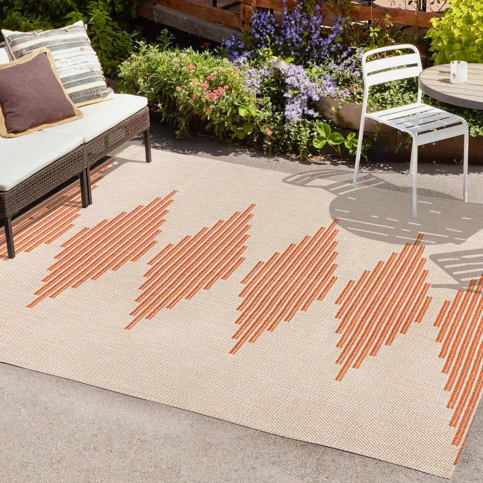 Vinales Diamond Stripe Indoor/Outdoor Area Rug, Beige/Orange, 3x5