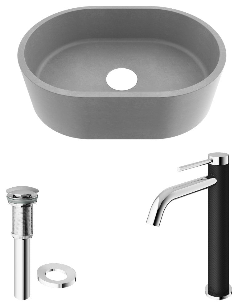 Giralda 16"L x 11"W Concrete Vessel Sink and Lexington 10"H Faucet Set