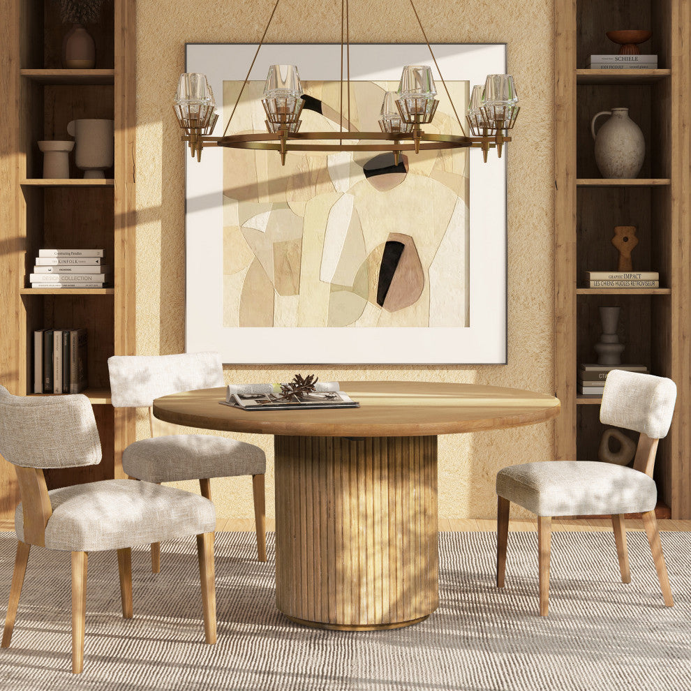 Charlotte 55" Round Fluted Wood Dining Table, Bleached Blonde