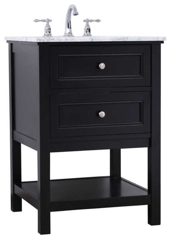 Elegant Decor Metropolis 24" Single Marble Top Bathroom Vanity in Black