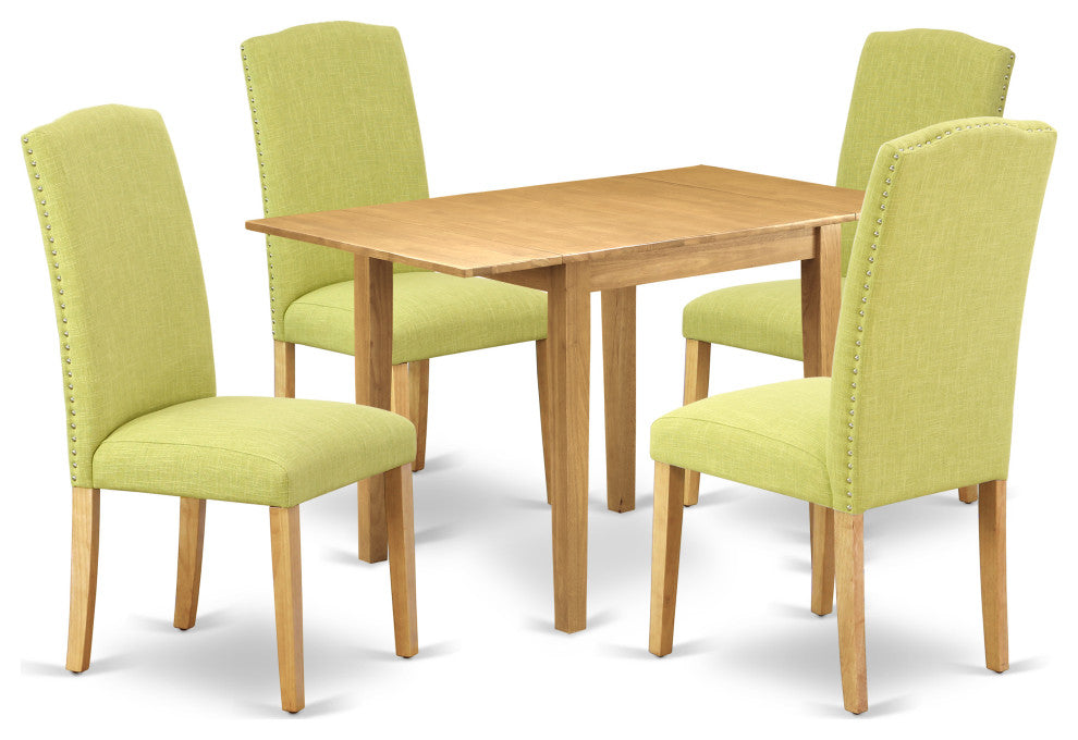 Dinette Set 5 Pcs Four Chairs, Wood Dining Table Oak Finish Wood Limelight Color