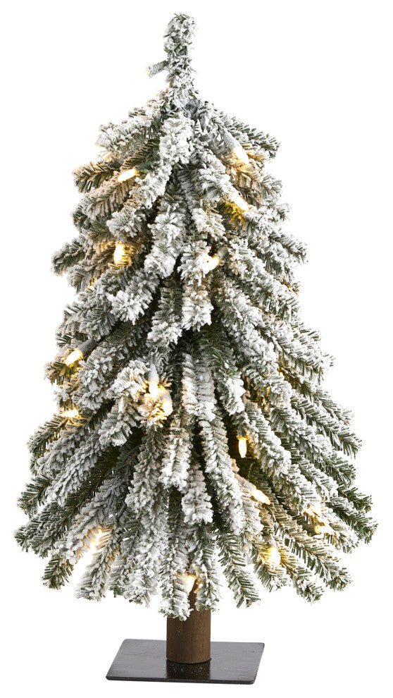 2' Flocked Grand Alpine Faux Xmas Tree W/35 Lights & 111 Bendable Branches