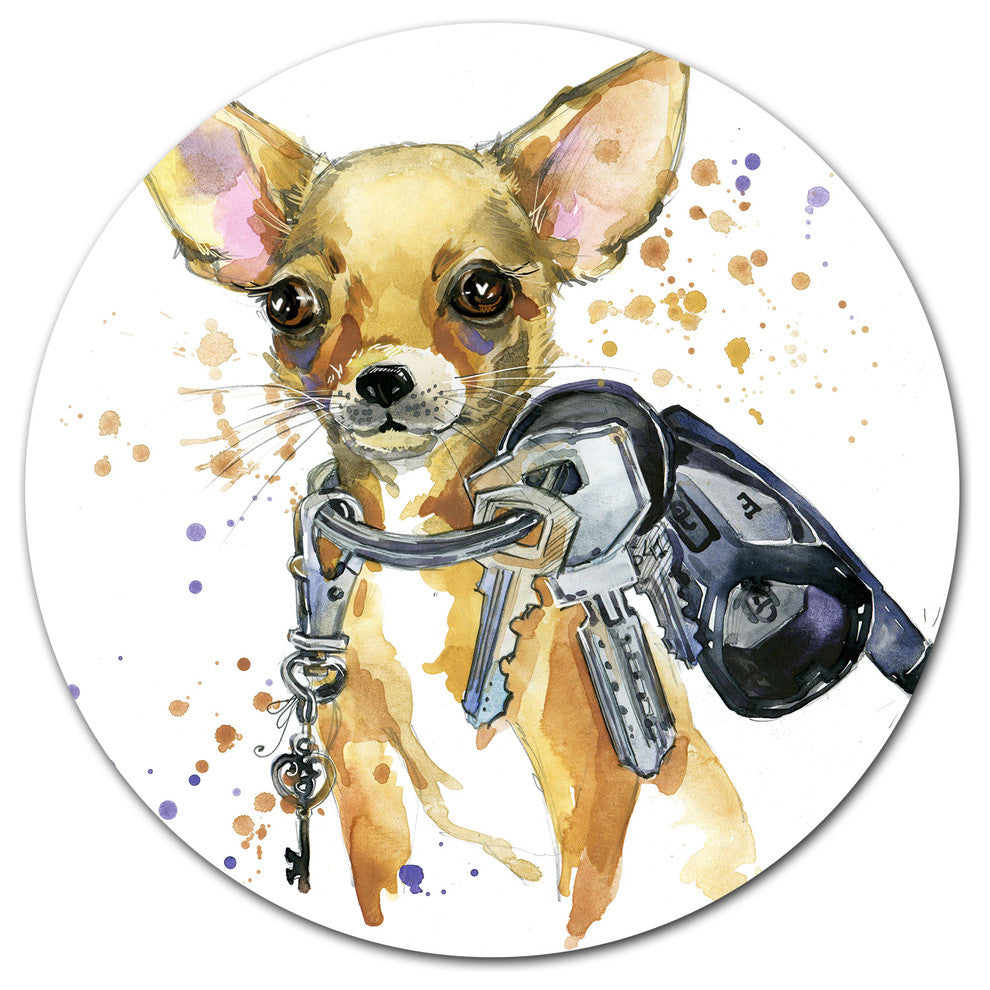 Brown Toy Terrier Dog Watercolor, Animal Disc Metal Artwork, 36"