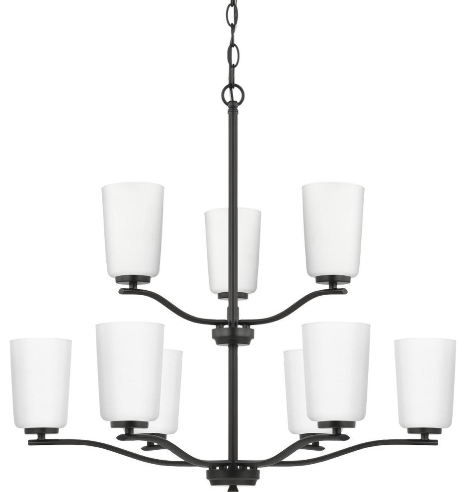 Adley Collection Nine-Light Matte Black Etched White Opal Glass Chandelier