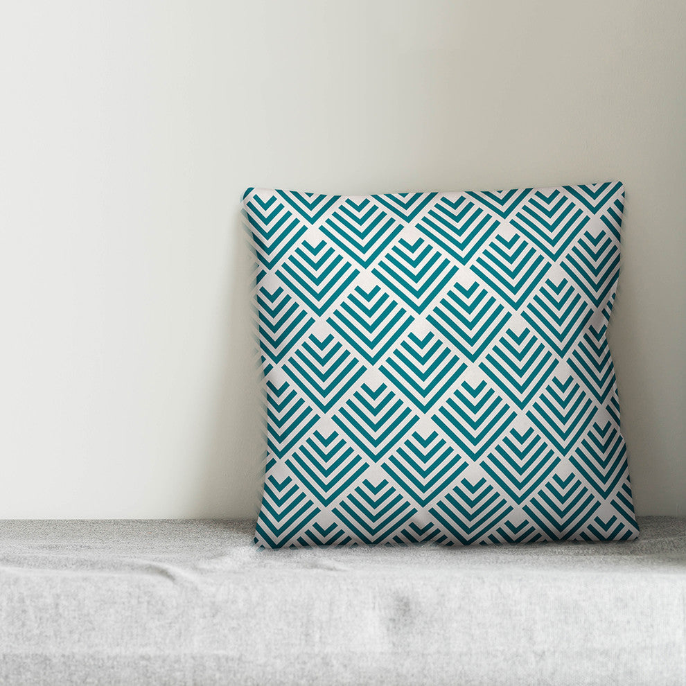 Teal Geometric Arrow Outdoor Throw Pillow, 18x18