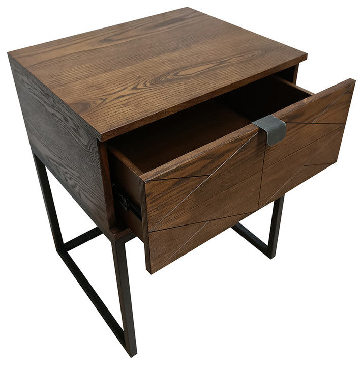 Mid-Century Modern Side Table, W/ Drawer Wooden Nightstand, Brown