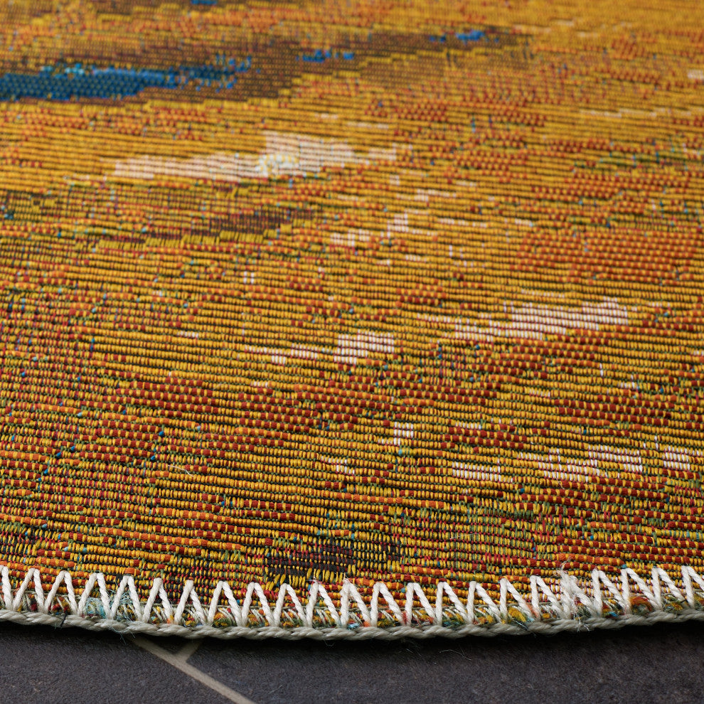 Safavieh Barbados Collection Indoor-Outdoor, BAR510 Rug, Blue/Gold, 6'6" Round