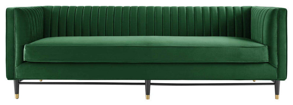 Devote Channel Tufted Performance Velvet Sofa, Emerald