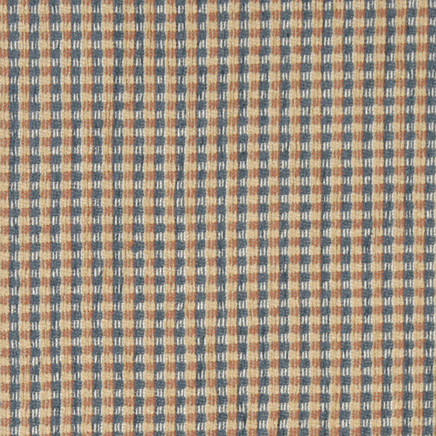Blue, Beige, Orange and White Check Southwest Upholstery Fabric By The Yard