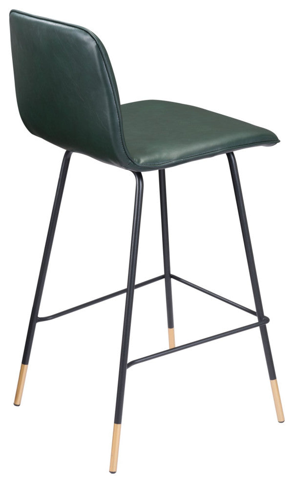 Counter Stool Chair, Steel Metal, Fabric, Green, Black, Gold, Mid Century Cafe