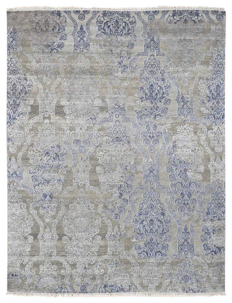 Taupe Hi and Lo Silk With Textured Wool Hand Knotted Transitional Rug 8'1"x10'4"