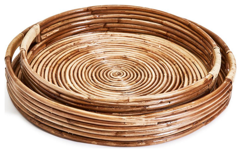 Two's Company Cap Juluca Set of 2 Hand-Crafted Cane Round Trays