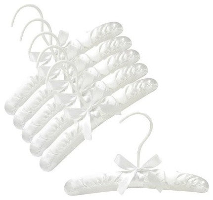 10" Baby Satin Padded Hangers, White, Set of 6
