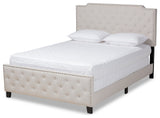 Modern Transitional Beige Fabric Upholstered Button Tufted King Size Panel Bed