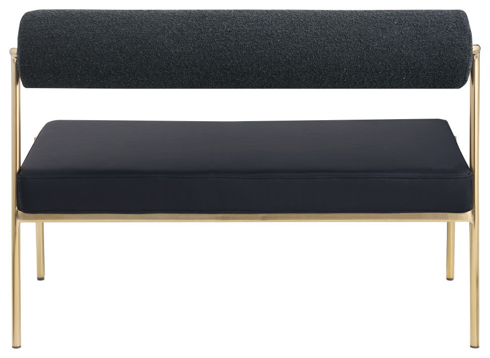 Carly Vegan Leather Upholstered Vegan Leather Bench, Black