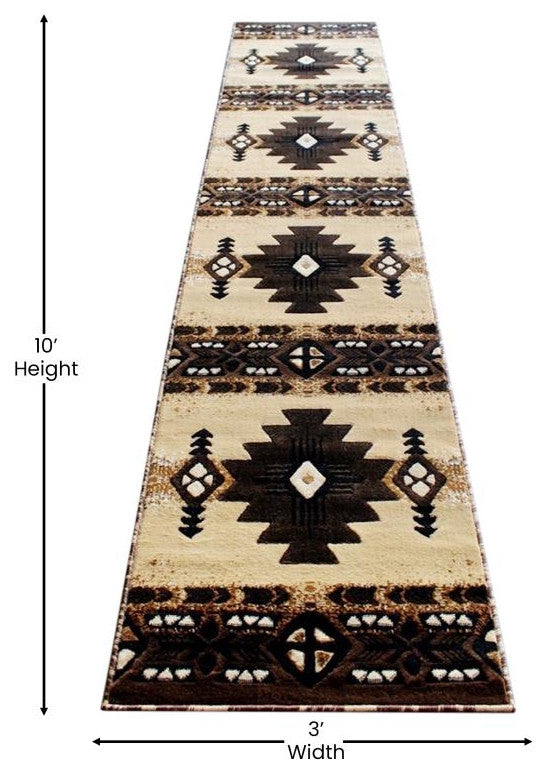 Mohave Collection Traditional Southwestern Style Area Rug, Brown, 2' X 10'