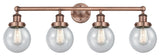 Small Beacon 4-Light 34" Bath Vanity Light, Antique Copper Finish, Seedy Shade