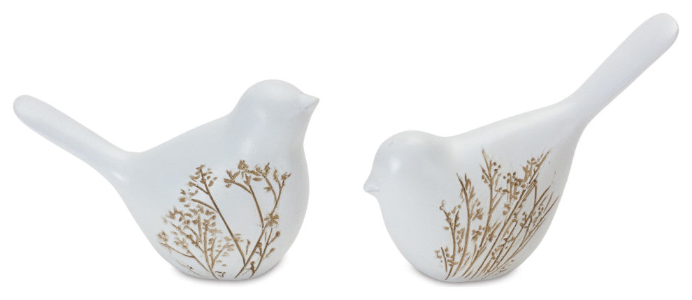 Floral Etched Bird Figurine, 4-Piece Set