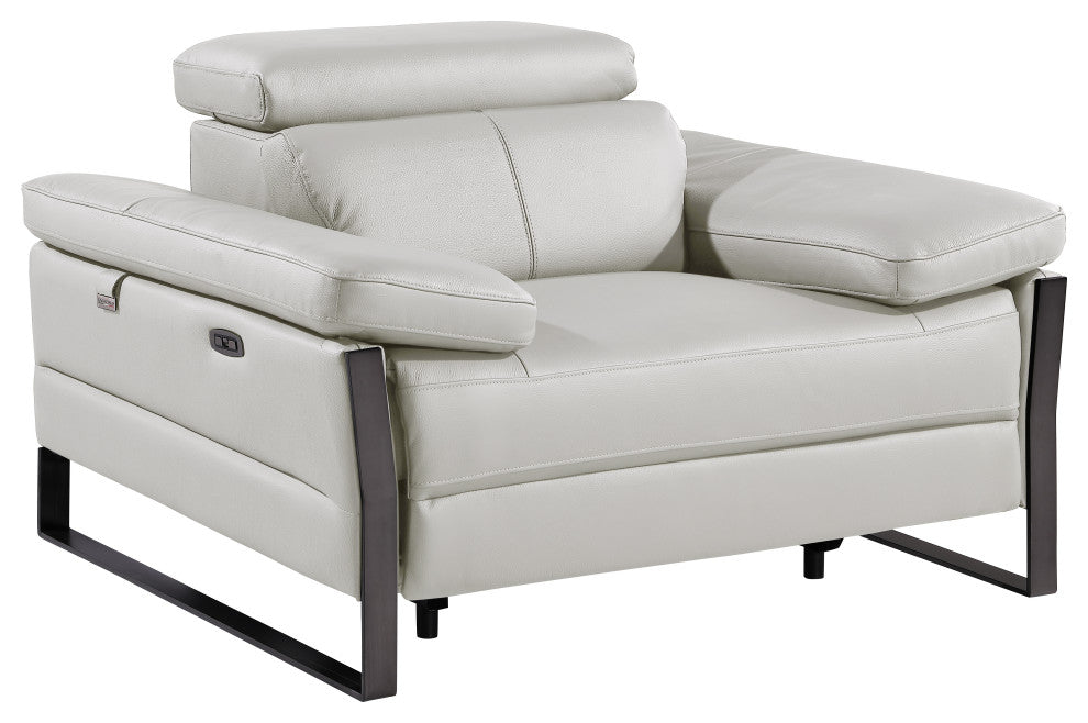 Antonio Italian Leather Power Reclining Arm Chair, Light Gray