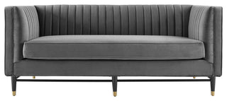 Devote Channel Tufted Performance Velvet Loveseat, Gray