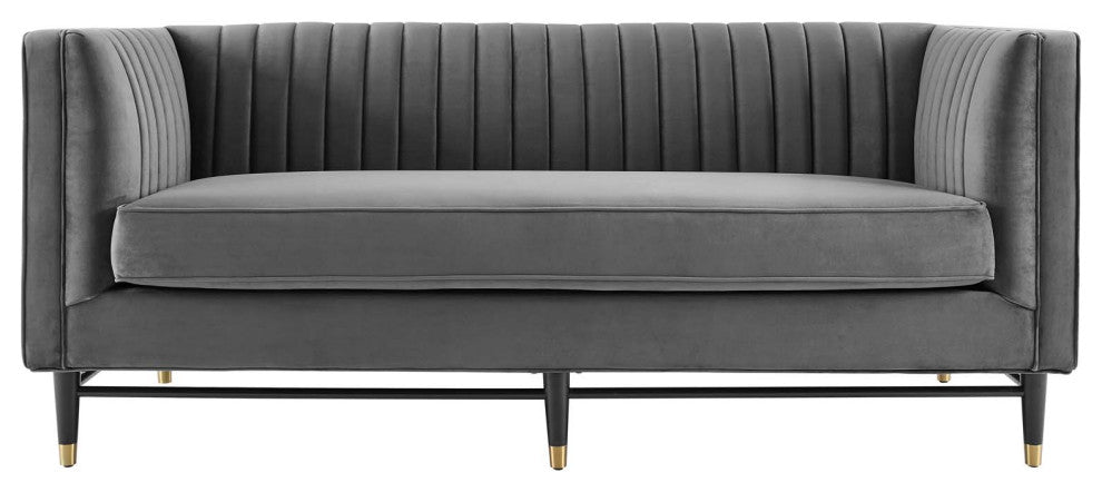 Devote Channel Tufted Performance Velvet Loveseat, Gray