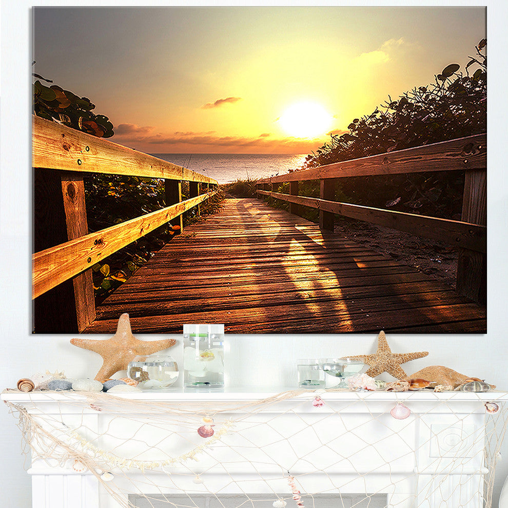 "Wooden Boardwalk On Beach" Sea Bridge Canvas Wall Artwork, 32"x16"