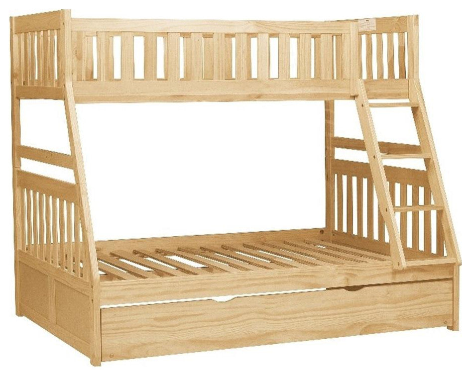 Lexicon Bartly Pine Wood Twin/Full Bunk Bed with Twin Trundle in Natural Pine