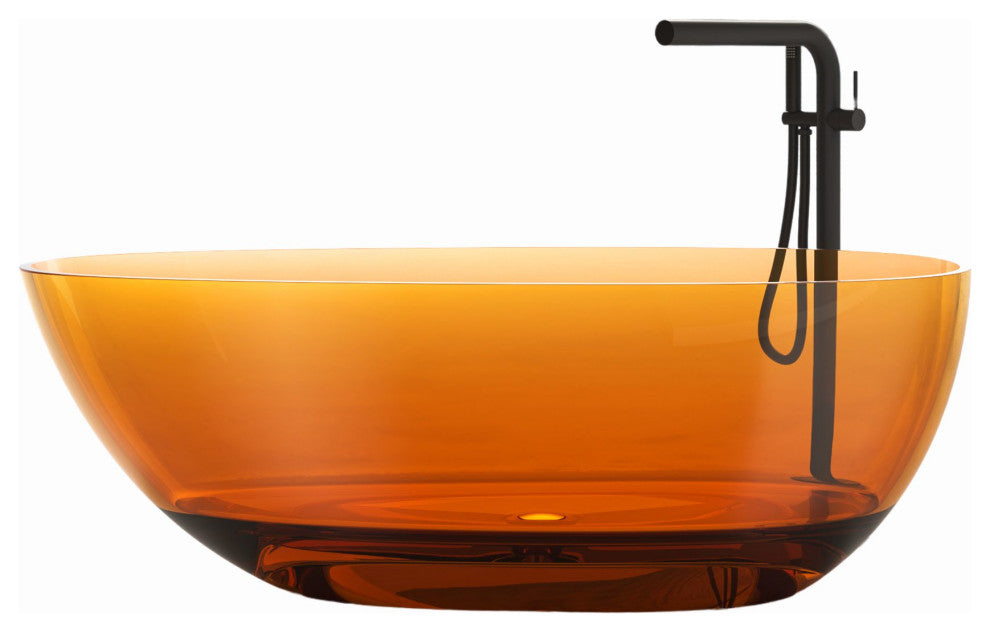 Vanity Art Freestanding Soaking Stone Resin Bathtub, Pure Resin Coffee, Large