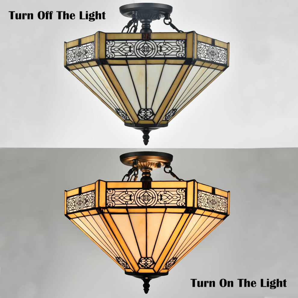 Tiffany Style Ceiling Light Stained Glass Semi Flush Mount Light