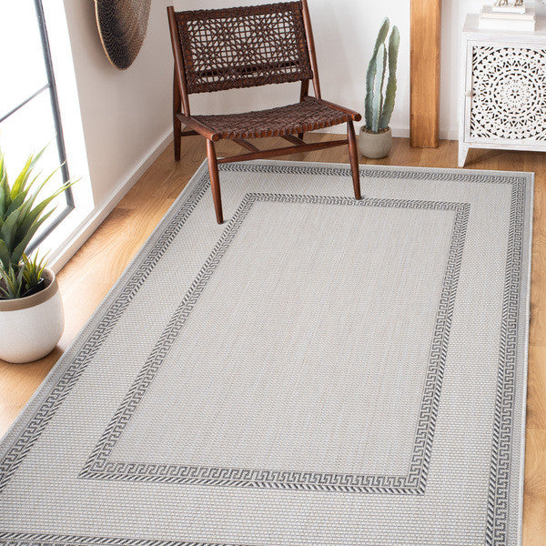 5" x 7" Gray Double Border Indoor Outdoor Area Rug