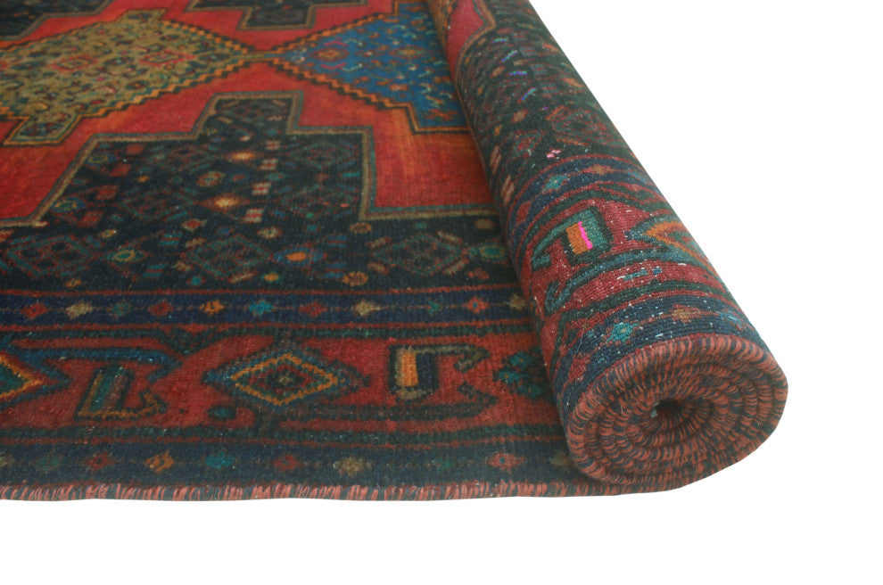 Fine Vintage Distressed Kasim Red/Charcoal Runner, 4'4x9'3