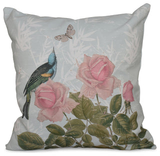 Asian Rose, Floral Print Pillow, Aqua, 18"x18"