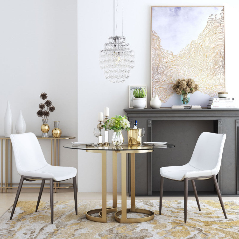Dining Chair, Set of 2, Faux Vinyl Leather, Steel, White, Walnut, Cafe Bistro