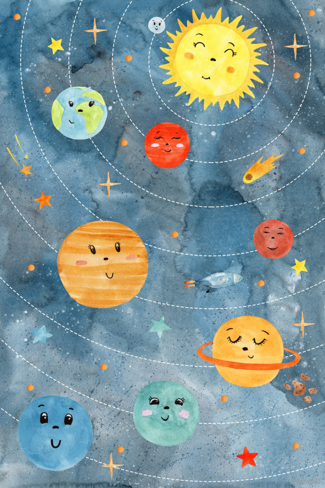 "Planets in Orbit" Painting Print on Wrapped Canvas, 40x60