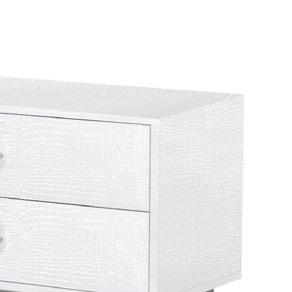 Benzara BM277355 Hart 32" Nightstand, 2 Drawers, Textured Lacquer Finish, White