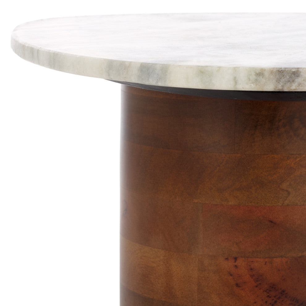 Safavieh Mono Large Marble Side Table, Off White/Walnut