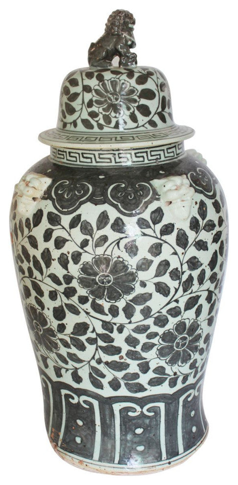 Black Vine Lion Lid Temple Jar Large
