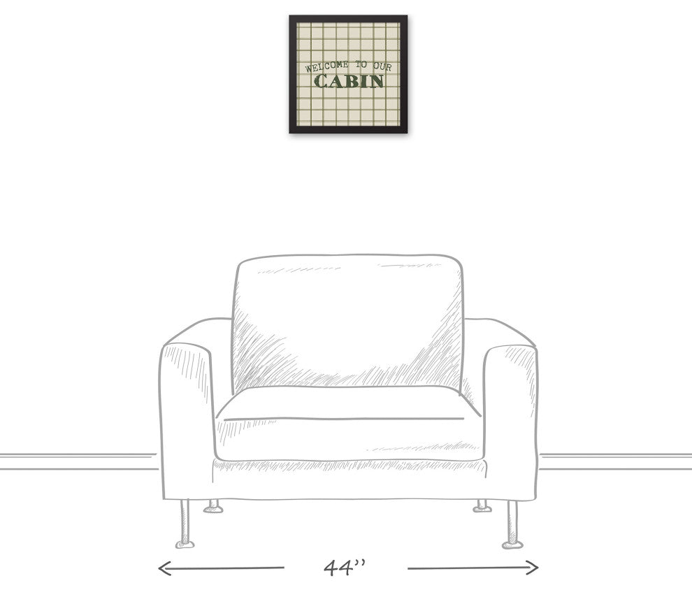 Welcome to our Cabin Green and Cream Check 13.73x13.73 Black Framed Canvas