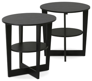 Round End Table, Set Of Two, Walnut