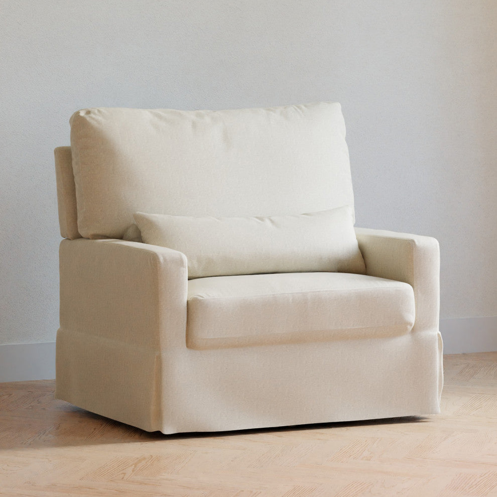 Crawford Pillowback Chair and a Half Comfort Swivel Glider, Performance Cream Eco-Weave