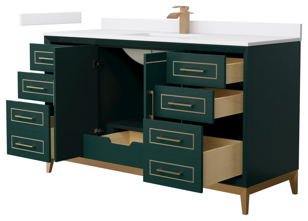 Marlena 60" Green Single Vanity, Cultured Top, Bronze Trim