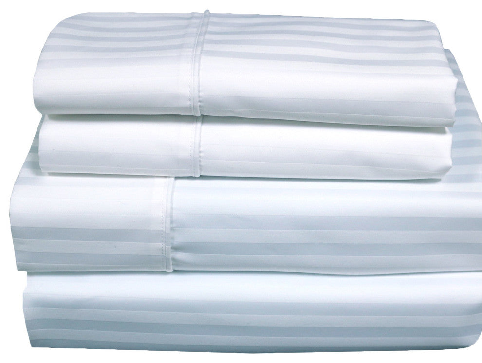 650 TC 22" Extra Deep Pocket Stripe Sheet Set, White, King