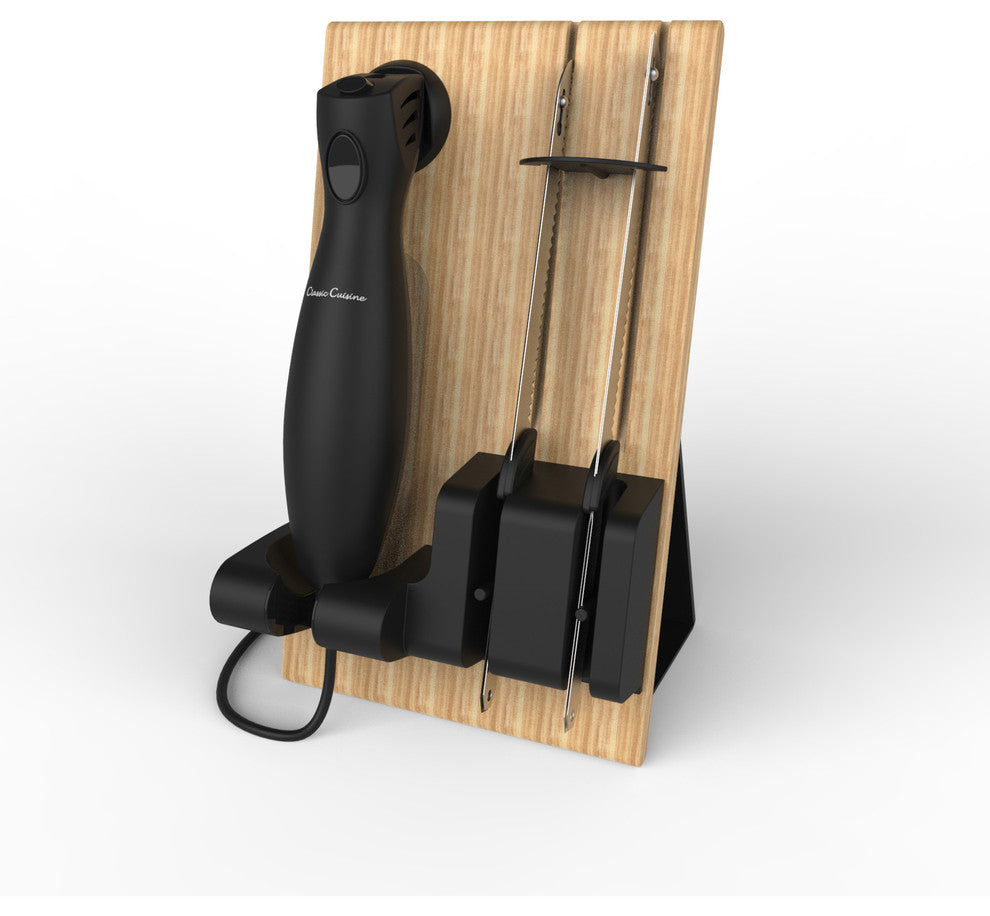 Electric Carving Knife Set, 2 Blades and Wood Storage Block By Classic Cuisine